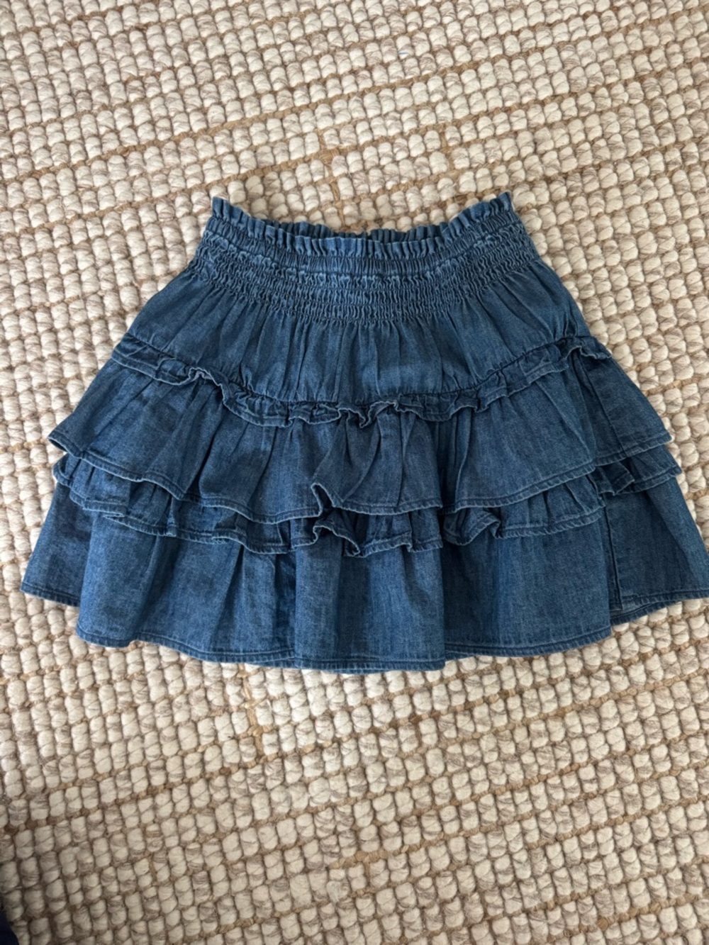 GAP x LoveShackFancy Denim Blue Ruffled Tiered Skirt